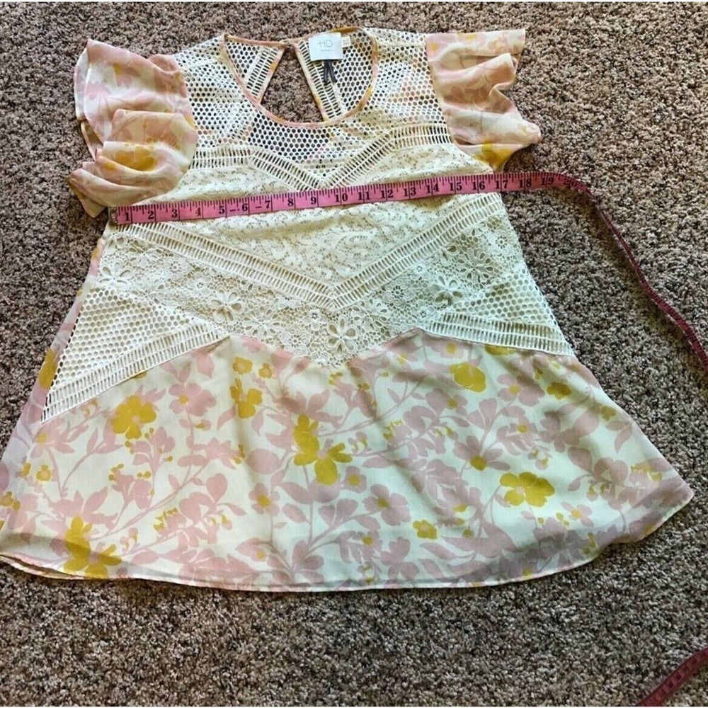 Anthro HD in Paris Flores Lace Blouse Size 0 Flutter Sleeve Floral Eyelet Top - Picture 5 of 8